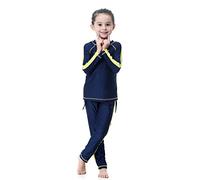 FYMNSI Kid Girl Muslim Swimwear Modest Islamic Burkini Rash Guard Long Sleeve Swimsuit Tankini UV Sun Protection Bathing Suit Pakistan Dubai Middle East Beachwear Top Pants Cap Swim Costume Navy 6-7Y