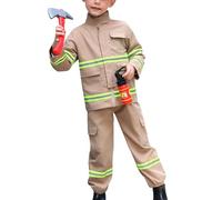 FYMNSI Kids Fireman Costume Firefighter Outfit for Boys Girls Child Halloween Carnival Dress Up Pretend Role Play World Book Day Birthday Party Clothes Khaki 2-3 Years