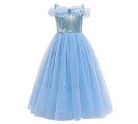 FYMNSI Kids Girl Cinderella Costume Princess Fairy Tale Party Cosplay Shiny Sequin Off Shoulder Butterfly Tutu Tulle Maxi Long Dress for Halloween Christmas Birthday Carnival Evening 6-7 Years