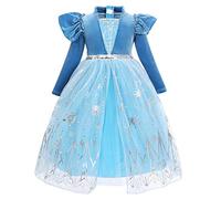 FYMNSI Kids Girl Elsa Costume Ice Snow Queen Fancy Dress Up Long Sleeve Snowflake Tutu Tulle Maxi Long Dress for Halloween Christmas Carnival Cosplay Birthday Party Sky Blue 02 4-5 Years