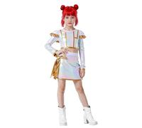 FYMNSI Kids Girls Pop Singer Star Idol Outfit Festival Party Stage Performance Clothes Shiny Metallic Long Sleeve Crop Top with Pleated Mini Skirt Set Hip Hop Jazze Dancewear White 7-8 Years