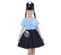 FYMNSI Kids Police Officer Costume for Girls Cop Uniform Outfit with Accessories Halloween Fancy Dress Up Pretend Role Play Themed Party Carnival Cosplay Light Blue 18-24Months