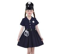 FYMNSI Kids Police Officer Costume for Girls Cop Uniform Outfit with Accessories Halloween Fancy Dress Up Pretend Role Play Themed Party Carnival Cosplay Royal Blue 3-4 Years