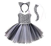 FYMNSI Kids Toddler Baby Girl Leopard Costume Halloween Cosplay Animal Fancy Dress Up Jungle Safari Zoo Theme Birthday Party Halter Backless Tutu Dress with Headband Tail 3pcs Clothes Set Black 11-12Y