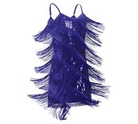 FYMNSI Latin Dance Dress for Girls Salsa Tango Jazz Ballroom Dancing Outfit Kids V-neck Sparkly Sequin Tassel Fringed 1920s Flapper Dresses Stage Performance Competition Dancewear Royal Blue 5-6 Years