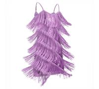 FYMNSI Latin Dance Dress for Girls Salsa Tango Jazz Ballroom Dancing Outfit Kids V-Neck Sparkly Sequin Tassel Fringed 1920s Flapper Dresses Stage Performance Competition Dancewear Purple 5-6 Years