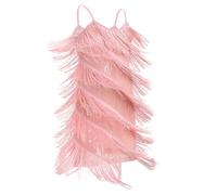FYMNSI Latin Dance Dress for Girls Salsa Tango Jazz Ballroom Dancing Outfit Kids V-Neck Sparkly Sequin Tassel Fringed 1920s Flapper Dresses Stage Performance Competition Dancewear Pink 10-11 Years