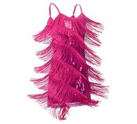 FYMNSI Latin Dance Dress for Girls Salsa Tango Jazz Ballroom Dancing Outfit Kids V-Neck Sparkly Sequin Tassel Fringed 1920s Flapper Dresses Stage Performance Competition Dancewear Hot Pink 8-9 Years