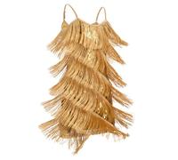 FYMNSI Latin Dance Dress for Girls Salsa Tango Jazz Ballroom Dancing Outfit Kids V-Neck Sparkly Sequin Tassel Fringed 1920s Flapper Dresses Stage Performance Competition Dancewear Gold 11-12 Years