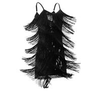 FYMNSI Latin Dance Dress for Girls Salsa Tango Jazz Ballroom Dancing Outfit Kids V-Neck Sparkly Sequin Tassel Fringed 1920s Flapper Dresses Stage Performance Competition Dancewear Black 11-12 Years