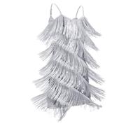 FYMNSI Latin Dance Dress for Girls Salsa Tango Jazz Ballroom Dancing Outfit Kids V-Neck Sparkly Sequin Tassel Fringed 1920s Flapper Dresses Stage Performance Competition Dancewear Silver 5-6 Years