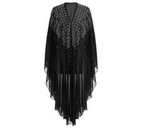 FYMNSI Long Kaftan Tunic Dress For Women Muslim Kimono Maxi Dress Batwing Sleeved Beaded Islamic Middle East Dubai Arabic Ramadan Robe Dress Full Swimsuit Beach Caftans Cover Up Elegant Black One Size