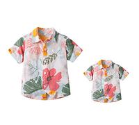 FYMNSI Men?s Hawaiian Shirt Aloha Short Sleeve Beach Shirt Funky Floral Shirts Kids Boys Hawaiian Shirt Daddy Baby Son Matching Clothes Outfit First Fathers Day Floral Print L