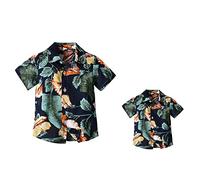 FYMNSI Mens Hawaiian Shirt Summer Aloha Short Sleeve Beach Shirt Funky Floral Shirts Kids Boys Hawaiian Shirt Daddy Baby Son Matching Clothes Outfit First Fathers Day Leaves 3XL