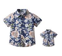 FYMNSI Mens Hawaiian Shirt Summer Aloha Short Sleeve Beach Shirt Funky Floral Shirts Kids Boys Hawaiian Shirt Daddy Baby Son Matching Clothes Outfit First Fathers Day Big Flower S