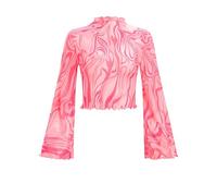 FYMNSI Mesh Top Women's Transparent Mesh Top Boho Flowers Hippie 70s Blouses Turtleneck Bell Sleeve Tunic, pink, XL