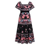 FYMNSI Mexican Fiesta Maxi Dresses for Women Off Shoulder Boho Floral Print Flowy Tiered Long Peasant Dress Graphic Traditional Bohemian Summer Beach Slim Waist Casual Party Dress Peony 3XL