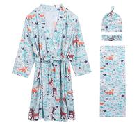 FYMNSI Mommy Robe With Matching Swaddle Set Mommy And Me Hospital Outfits Baby Girls Boys Maternity Robe For Hospital Labor Delivery Soft Pregnancy Women Bathrobe Blanket Headband 4pcs Animal S/M