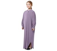 FYMNSI Muslim Dress for Girls, Eid Dresses for Girls, Islamic Kids Prayer Outfits Button Down Henley Shirt Maxi Long Abaya One-Piece Kaftan Ramadan Robe Middle East Dubai Clothes Light Purple 11-12Y