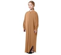 FYMNSI Muslim Dress for Girls, Eid Dresses for Girls, Islamic Kids Prayer Outfits Button Down Henley Shirt Maxi Long Abaya One-Piece Kaftan Ramadan Robe Middle East Dubai Clothes Khaki 5-6 Years