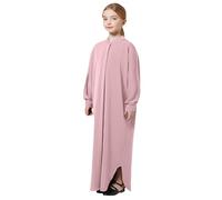 FYMNSI Muslim Dress for Girls, Eid Dresses for Girls, Islamic Kids Prayer Outfits Button Down Henley Shirt Maxi Long Abaya One-Piece Kaftan Ramadan Robe Middle East Dubai Clothes Pink 5-6 Years