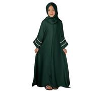 FYMNSI Muslim Dress for Girls, Eid Dresses for Girls, Islamic Kids Prayer Outfits Chiffon V-neck Maxi Long Dress Abaya One-Piece Kaftan Ramadan Robe with Hijab Middle East Dubai Eid Dark Green 7-8Y