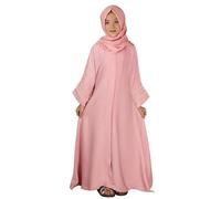 FYMNSI Muslim Dress for Girls, Eid Dresses for Girls, Islamic Kids Prayer Outfits Chiffon V-Neck Maxi Long Dress Abaya One-Piece Kaftan Ramadan Robe with Hijab Middle East Dubai Eid Pink 3-4 Years