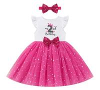 FYMNSI My 2nd Birthday Outfit for Baby Girls Second I'm Two Years Old Party Dress Cake Smash Outfit Toddler Glitter Tulle Tutu Princess Dresses Bowknot Headband Set Summer Casual Hot Pink 2 Years