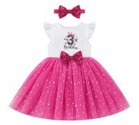 FYMNSI My 3rd Birthday Outfit for Baby Girls Third I'm Three Years Old Party Dress Cake Smash Outfit Toddler Glitter Tulle Tutu Princess Dresses Bowknot Headband Set Summer Casual Hot Pink 3 Years