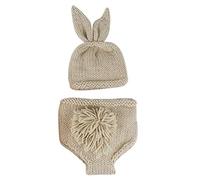 FYMNSI Newborn Infant Baby Boys Girls Unisex Easter Rabbit Photography Props Crochet Knit Outfits Bunny Costume Beanie Hat Diaper Cover Shorts Pants 2pcs Party Photo Shooting Clothes Khaki