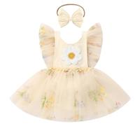 FYMNSI Newborn Infant Baby Girl Princess Tutu Romper Dress 1st First Birthday Cake Smash Outfit Floral Embroidery Backless One-Piece Bodysuit Summer Sunsuit Party Wedding Clothes Apricot 6-12M