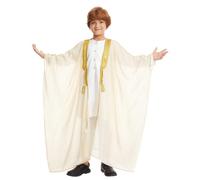 FYMNSI Open Front Kaftan for Boys Muslim Kids Abaya Islamic Prayer Clothes Embroidered Long Sleeve Cardigan Dress Turkish Dubai Cardi Loose Soft Chiffon Robe Beige 5-7 Years
