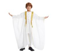 FYMNSI Open Front Kaftan for Boys Muslim Kids Abaya Islamic Prayer Clothes Embroidered Long Sleeve Cardigan Dress Turkish Dubai Cardi Loose Soft Chiffon Robe White 8-10 Years