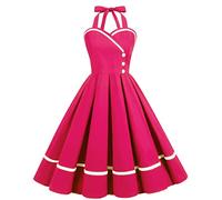 FYMNSI Retro Polka Dot Halter Swing Dresses for Women Summer 1950s Vintage Flared Midi Dresses Formal Evening Cocktail Party Rockabilly Skater Dresses Tea Dresses Casual Holiday Dress Hot Pink 2XL