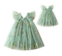 FYMNSI Toddler Girls Butterfly Fairy Tulle Dress Baby Kids Flower Embroidery Ruffle Sleeve Tutu Princess Dresses for Birthday Party Summer Holiday Wedding Guest Bridesmaid Photoshoot Sage Green 4-5Y