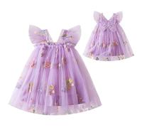 FYMNSI Toddler Girls Butterfly Fairy Tulle Dress Baby Kids Flower Embroidery Ruffle Sleeve Tutu Princess Dresses for Birthday Party Summer Holiday Wedding Guest Bridesmaid Photoshoot Purple 1-2 Years