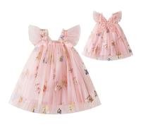 FYMNSI Toddler Girls Butterfly Fairy Tulle Dress Baby Kids Flower Embroidery Ruffle Sleeve Tutu Princess Dresses for Birthday Party Summer Holiday Wedding Guest Bridesmaid Photoshoot Pink 6-12 Months