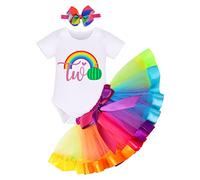 FYMNSI Toddler Kids Baby Girl My 2nd Birthday Cake Smash Outfit Second Two Years Old Party Clothes Rainbow Cotton Short Sleeve Romper Tutu Skirt Bowknot Headband Set White Two 2 Years
