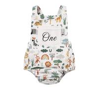 FYMNSI Wild One Birthday Outfit for Baby Boy Jungle Safari Animal Print 1st One Year Old Party Cake Smash Photoshoot Sleeveless One-piece Romper Bodysuit Playsuit Summer Casual Sage Green 12-18M