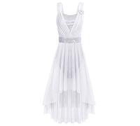 FYMNSI Women Adult Lyrical Dance Long Dress Modern Contemporary Costume Sequins Spaghetti Strap Mesh Tulle High Low Flowy Skirt Ballet Leotard Ballroom Stage Performance Dancewear White M