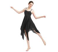 FYMNSI Women Lyrical Dance Costume Modern Contemporary Ballet Dancewear Spaghetti Strap Handkerchief Hem Chiffon Flowy Camisole Dress Stag Performance Clothing Black S