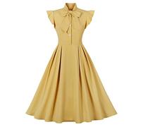 FYMNSI Women's 1950s Retro Rockabilly Dress for Women 50's 60's Retro Swing Dress Summer Short Sleeve Casual Pleated Flare Dresses Evening Cocktail Party Tea Dresses Holiday Work Dress Yellow L