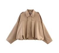 FYMNSI Women's Faux Suede Bomber Jacket Spring Autumn Lapel Pilot Coat Elegant Zip Closure Transition Flight Jackets Casual Oversized Loose Fit Long Sleeve Trendy Streetwear Outerwear Khaki M