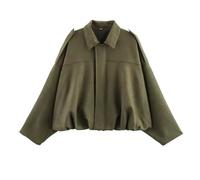 FYMNSI Women's Faux Suede Bomber Jacket Spring Autumn Lapel Pilot Coat Elegant Zip Closure Transition Flight Jackets Casual Oversized Loose Fit Long Sleeve Trendy Streetwear Outerwear Army Green M