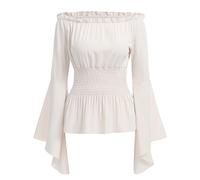 FYMNSI Women's Renaissance Peasant Blouse Off Shoulder Trumpet Sleeves Gothic Lolita Boho Blouse Medieval Smocked Long Sleeve Top, Frame, Large