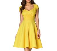 Fynadressr Wedding Guest Prom Dresses for Women 1950s Vintage Cocktail Dress 50s Italian Birthday Dresses Retro a Line Party Swing Yellow M