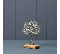 Fyne-Finds 19cm Aluminum Silver Tree of Life Sculpture on Wooden Base Gift Decorative Ornament Home