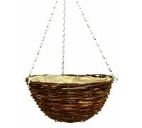 Fyne-Finds 30cm 12Inch Dark Brown Wicker Hanging Basket Lined Rattan Willow Weatherproof Planter