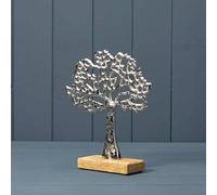 Fyne-Finds Aluminum Silver Tone Tree of Life Sculpture on Mango Wooden Base 22cm Home Decorative Gift