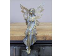 Fyne-Finds Antique Resin Fairy with Metal Wings Sculpture Statue Sitting Garden Yard Home Decor Ornament